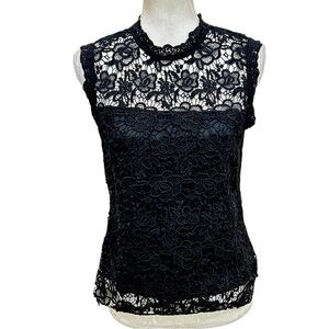 Black Lace Mock Neck Sleeveless Top